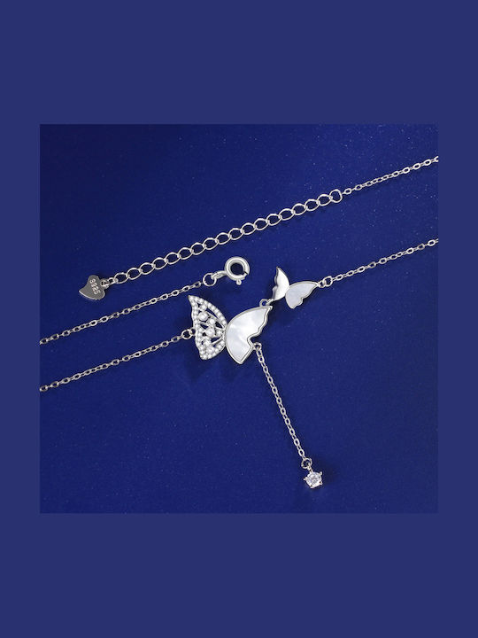 By Queen Κολιέ Butterfly 925 Φίλντισι Zircon Ασημί