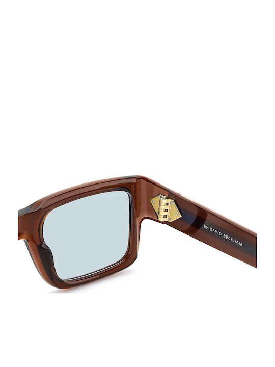 David Beckham Men's Sunglasses with Brown Horn-Rimmed Frame and Light Blue Lens DB 7159/S 09Q/SD
