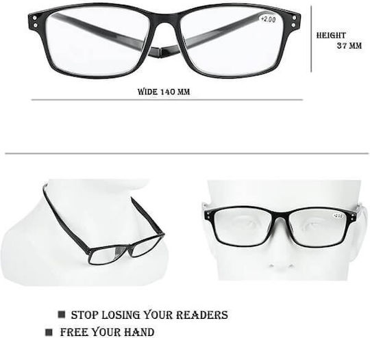 Long Arm Lesebrille +1.00 mit Magnet in Schwarz Farbe U420202-NE