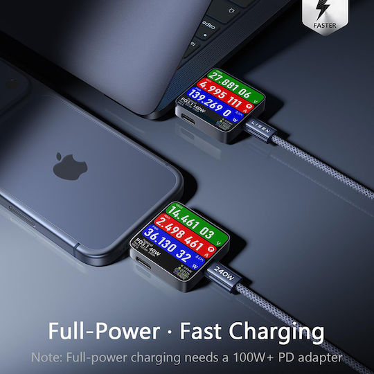 Lisen Braided USB 2.0 Cable USB-C male - USB-C 240W Blue 2m