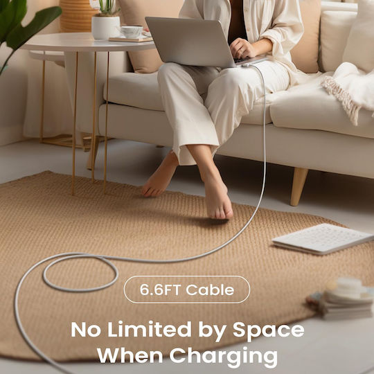 Lisen Braided USB 2.0 Cable USB-C male - Magsafe 3 140W Gray 2m
