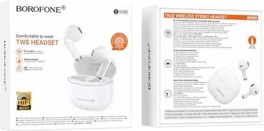 Borofone BW88 In-ear Bluetooth Handsfree Ακουστικά με Θήκη Φόρτισης Λευκά