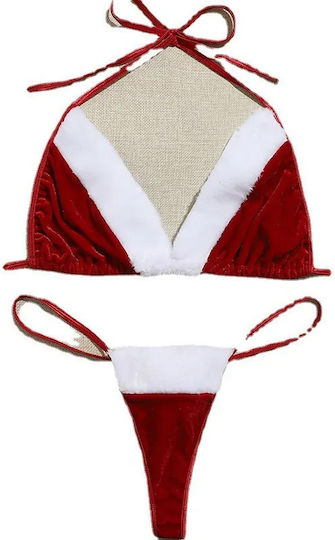 Women Sexy Lace-up Bra Panty Set Red