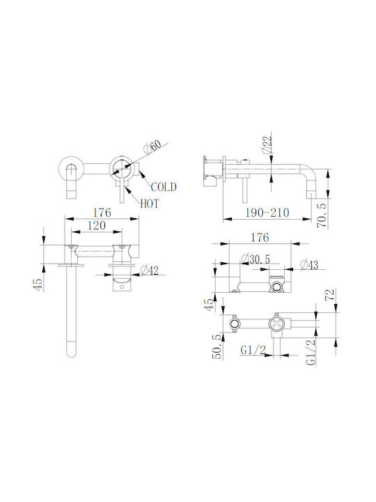 Piccadilly Built-in Mixer & Hand Shower Set for for Bathroom Sink Bronze