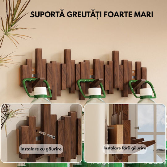 Κρεμάστρα Τοίχου Ξύλινη 6 Θέσεων Καφέ 23x23x20cm