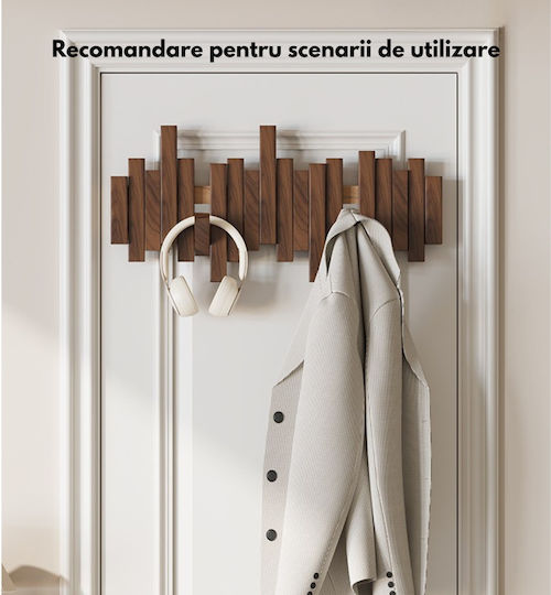 Agățătoare De Perete Din Lemn Cu 6 Compartimente Maro 41x20cm