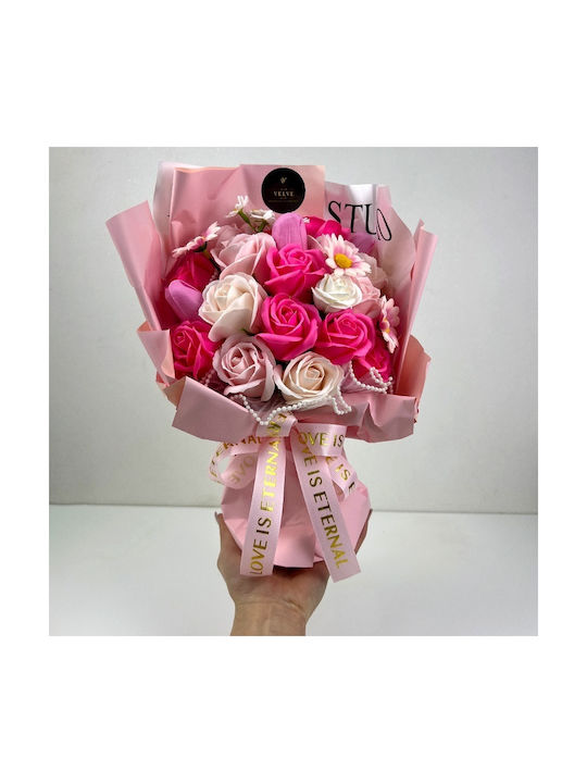 Buchet Floral Etern Artisan Flori Săpun Trandafiri Lalele Roz Pastel