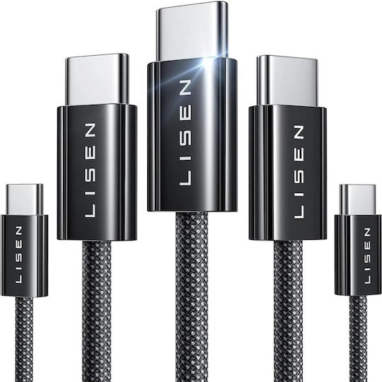 Lisen Braided USB 2.0 Cable USB-C male - USB-C 60W Μαύρο 1m 5τμχ