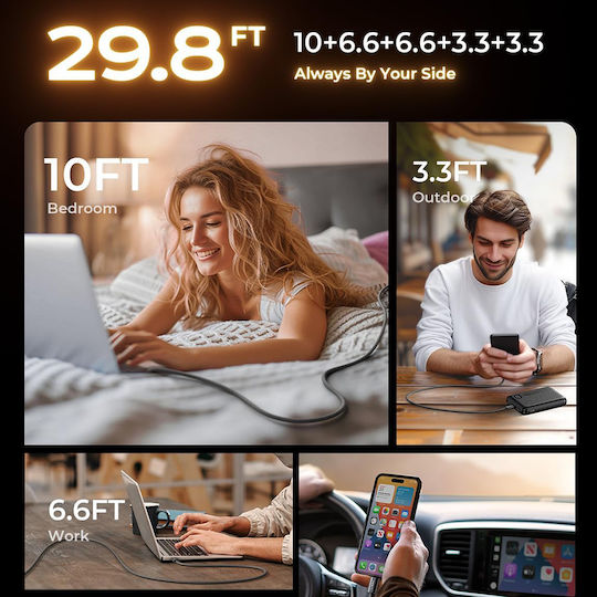 Lisen Braided USB 2.0 Cable USB-C male - USB-C 60W Μαύρο 1m 5τμχ