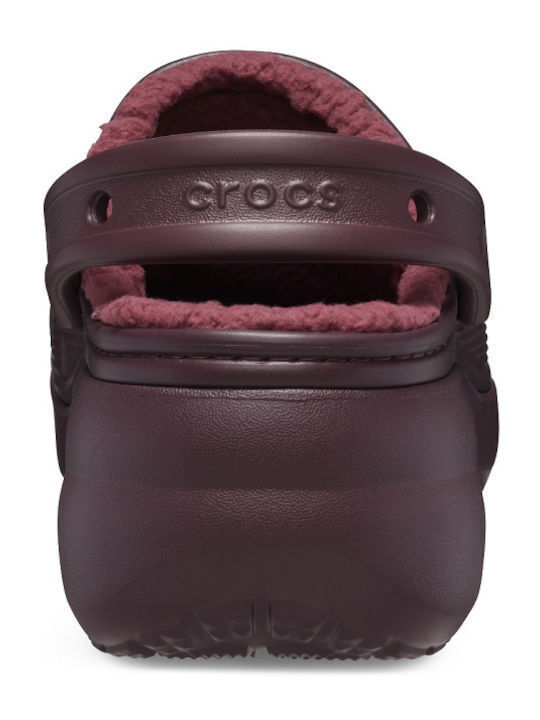 Crocs Classic Platform Lined Clog Damen Clogs mit Pelz Burgundisch 207937-6WD