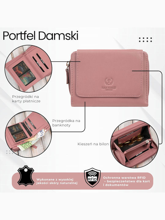 Klein Leder Damen Geldbörse Klassisch mit RFID Rosa
