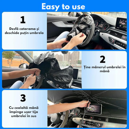 Parasolar Auto Tip Umbrelă Retractabilă Protecție UV Parbriz Auto Pliabil Ușor De Folosit Husă Elegantă Universal Parbriz Auto 140x79 Cm