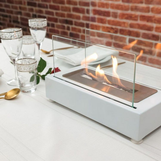 Moderner Schreibtisch Bioethanol-Kamin Aus Metall Weiß 33×33×16×20 Cm
