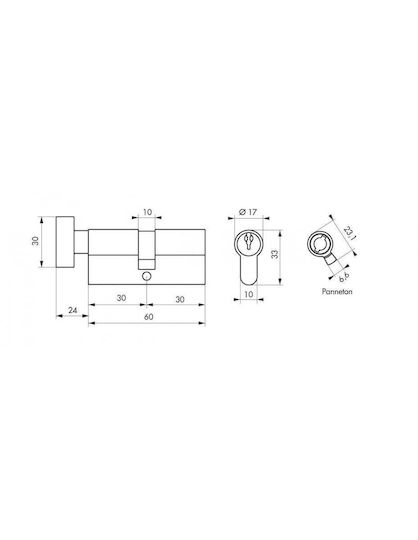 Thirard Lock Cylinder Security 60mm (30-30) with Knob and 3 Keys Black