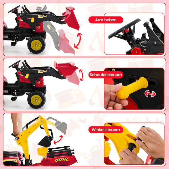 Kids Foot-to-Floor Ride On Tractor with Trailer & Pedal Red