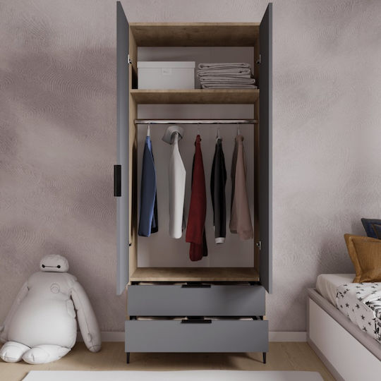 Dulap 2 Uși Sertare Haine Organizare Ideală Rafturi Antracit 80x45x192cm
