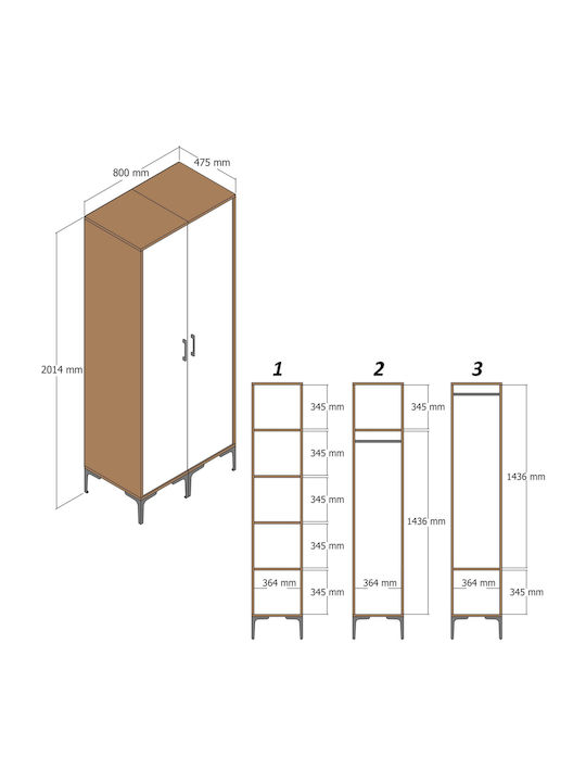 Doppeltür Kleiderschrank Regale & Raum zum Aufhängen Anthrazit/Kirschbaum 80x47 5xc201.4cm