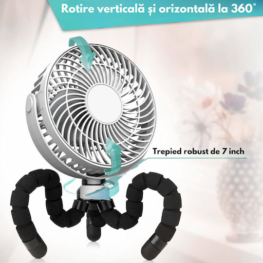 Ventilator Portabil 360° Trepied Flexibil Baterie Reîncărcabilă 1600 Mah Ultra-silențios 3 Viteze Mini Ventilator Dasbo Ideal Pentru Pătuț Cărucior Mașină Birou Camping