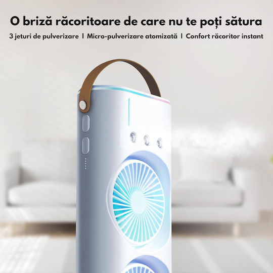 Dasbo Mini Portabil 2-în-1 Ventilator Pulverizator Fin Răcitor Aer Oscilație 90° Rotație 180° Umidificator Rezervor Apă 3 Niveluri Viteză USB Reîncărcabil Briză Proaspătă Confort Instant Utilizare Interior Exterior