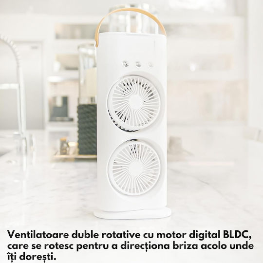 Dasbo Mini Portabil 2-în-1 Ventilator Pulverizator Fin Răcitor Aer Oscilație 90° Rotație 180° Umidificator Rezervor Apă 3 Niveluri Viteză USB Reîncărcabil Briză Proaspătă Confort Instant Utilizare Interior Exterior
