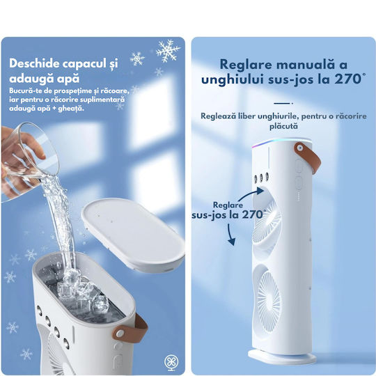 Dasbo Mini Portabil 2-în-1 Ventilator Pulverizator Fin Răcitor Aer Oscilație 90° Rotație 180° Umidificator Rezervor Apă 3 Niveluri Viteză USB Reîncărcabil Briză Proaspătă Confort Instant Utilizare Interior Exterior