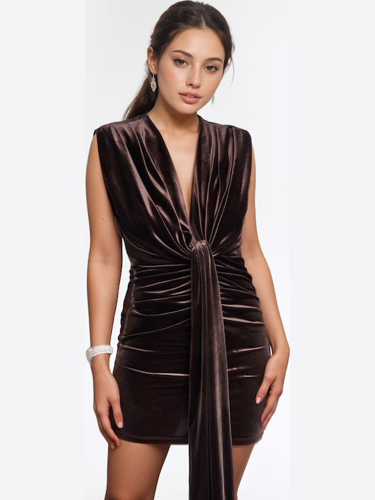 Mini Evening Dress Velvet Brown