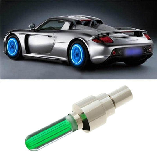 Set 2 Green Led Valve Caps Light Motion Sensor