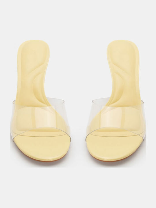 Mules with Thin High Heel in Yellow Color