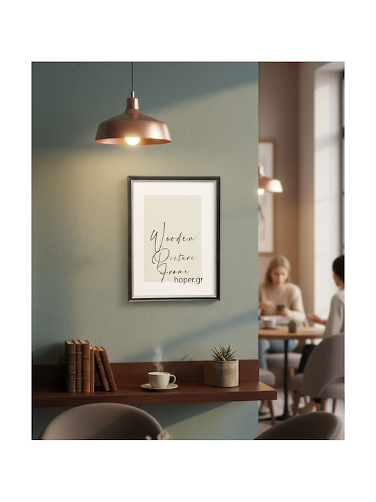 Wooden Wall Frame Black Silver Line Matte Glass K93/2 Photo 25cmx35cm