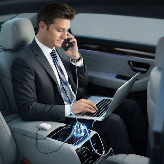 Lisen Car Charger 170W Fast Charging with Ports: 1xUSB-A 2xType-C with Type-C Cable Black Colour