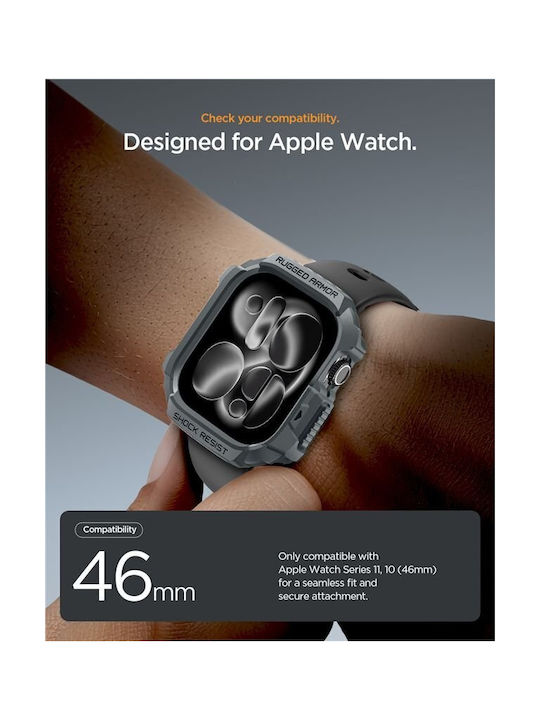 Spigen Rugged Armor 2 Θήκη Σιλικόνης σε Γκρι χρώμα για Apple Watch 11 46mm Spigen Rugged Armor 2 Θήκη Σιλικόνης σε Γκρι χρώμα για Apple Watch 11 46mm
