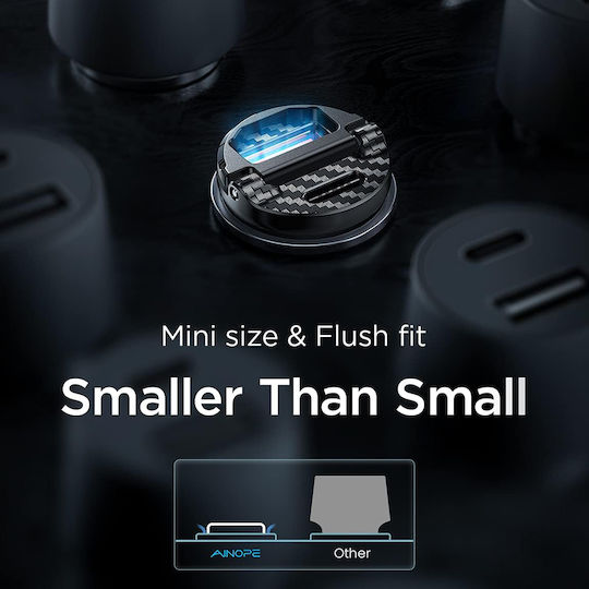 Ring Φορτιστής Αυτοκινήτου 30W με Θύρες: 1xUSB 1xType-C Μαύρο Χρώμα