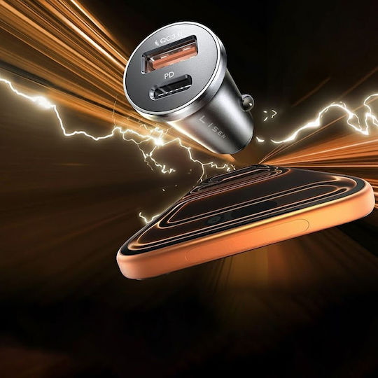 Lisen Încărcător Auto Cu Mufă De Brichetă 51W Cu Porturi 1xUSB-A 1xType-C Împreună Cu Cablu Type-C Culoare Neagră
