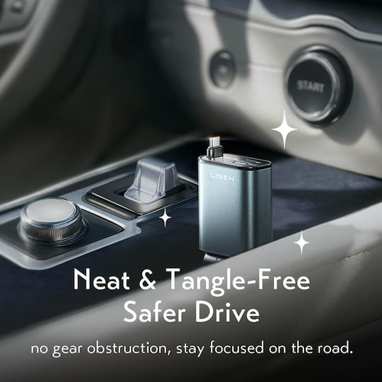 Lisen Car Charger 57W Fast Charging with Ports 1xUSB-A 1xType-C with Type-C Cable Black Colour