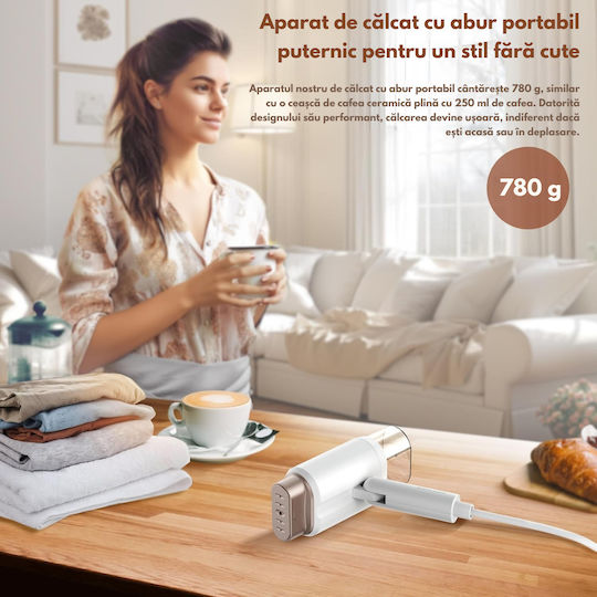 Aparat de călcat cu abur pentru haine de Mână 1200W cu rezervor 180ml Alb