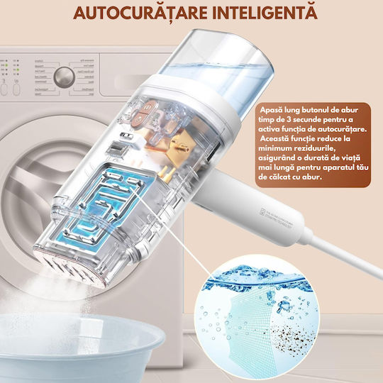 Aparat de călcat cu abur pentru haine de Mână 1200W cu rezervor 180ml Alb