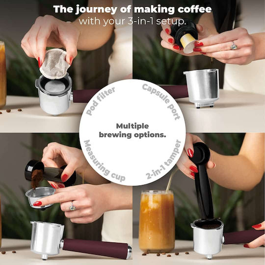 Berlinger Haus Μηχανή Espresso 950W Πίεσης 20bar Matte Burgundy BH-9848