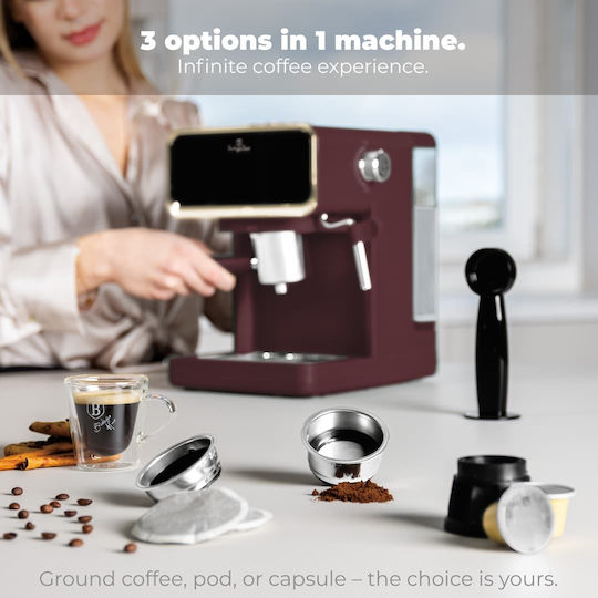 Berlinger Haus Μηχανή Espresso 950W Πίεσης 20bar Matte Burgundy BH-9848