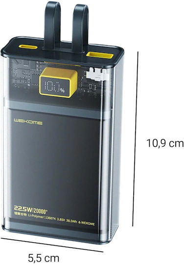 WK Power Bank 20000mAh 20W Mit USB-A Ausgangsanschlüsse Und USB-C Ausgangsanschlüsse Transparent