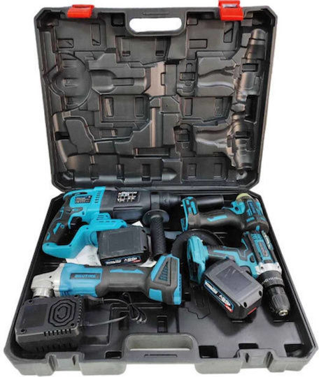 Factory 51098068 Set Angle Wheel & Drill Driver & Impact Driver & Excavator with 2 Batteries and Case