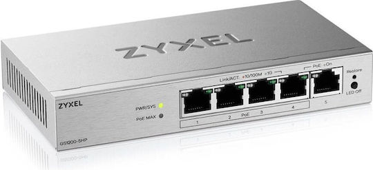 Zyxel GS1200-5HP Managed L2 PoE Switch with 5 Gigabit (1Gbps) Ethernet Ports