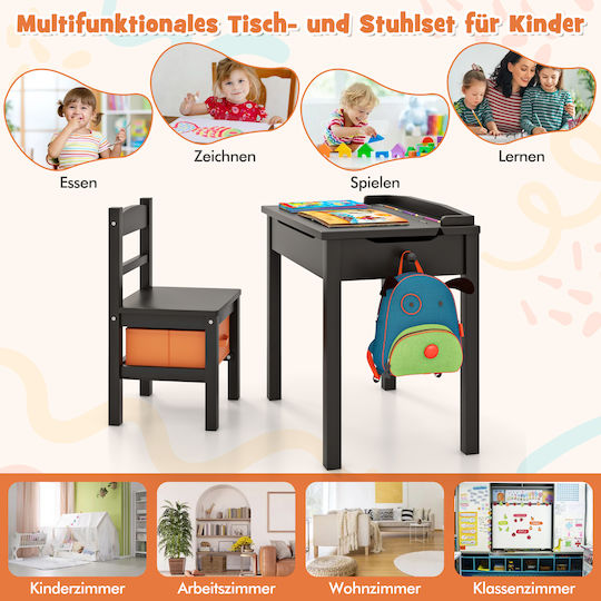 Kids Table and Chairs Set Brown Costway