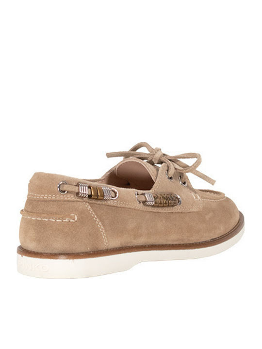 Leder Damen Mokassins in Beige Farbe