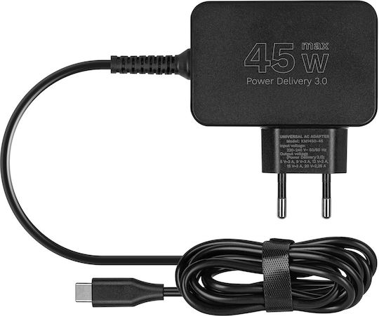 Kruger & Matz USB-C Universal Laptop Charger 45W 5V 3A for Universal Dell HP Lenovo Sony Samsung with Detachable Power Cord