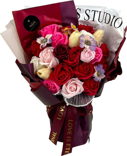 Eternal Floral Bouquet Artisan Flowers Soap Roses Tulips Red