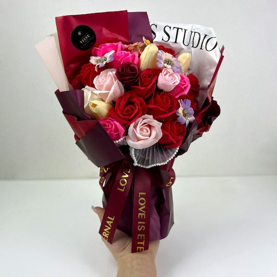 Eternal Floral Bouquet Artisan Flowers Soap Roses Tulips Red