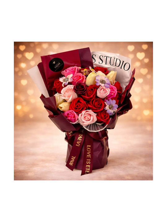 Buchet Floral Etern Artisan Flori Săpun Trandafiri Lalele Roșii