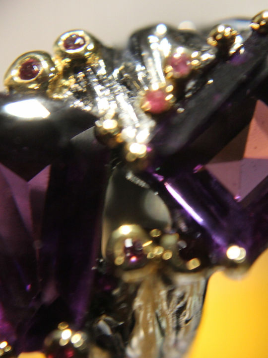 Artistic Silver Ring Natural Amethysts Garnets Size 15.5