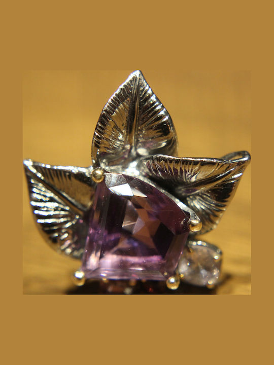 Artistic Silver Ring Natural Amethyst Spinels Garnet Size 15.5
