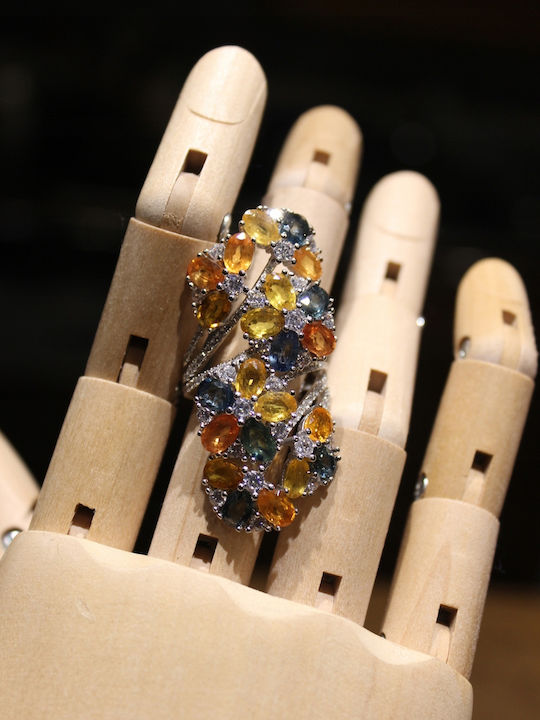 Songea Padparadscha Sapphire Zircon Ring Size 17